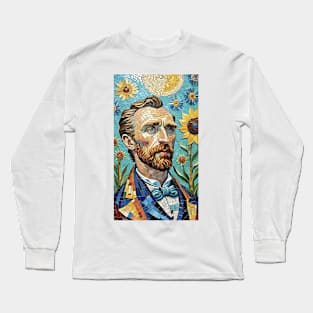 Celestial Blooms: Van Gogh Mosaic Portrait Long Sleeve T-Shirt